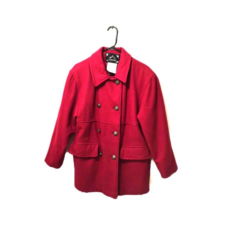 VTG North Legend Red Wool Coat Made in Canada Double‑Breasted Preppy Power Dress